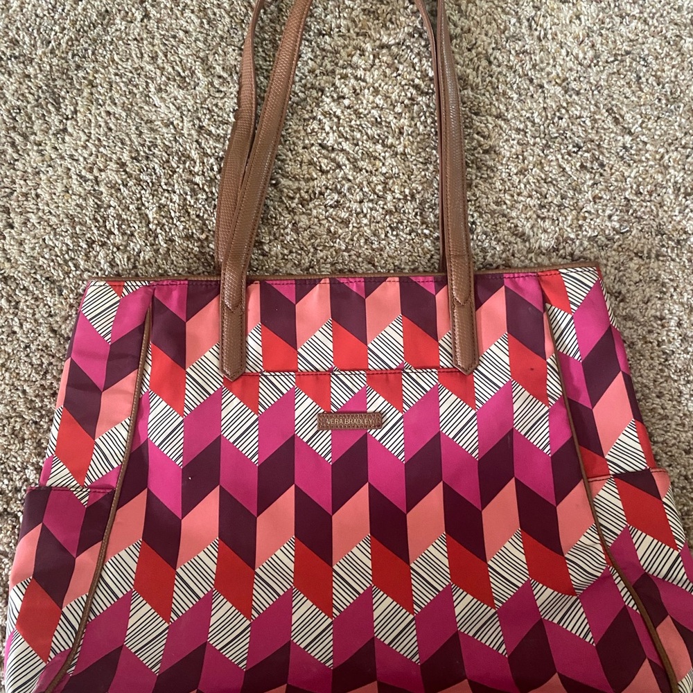 Vera Bradley Preppy Poly Zip Top Bohemian Chevron Pattern Shoulder Bag 15”x 13”